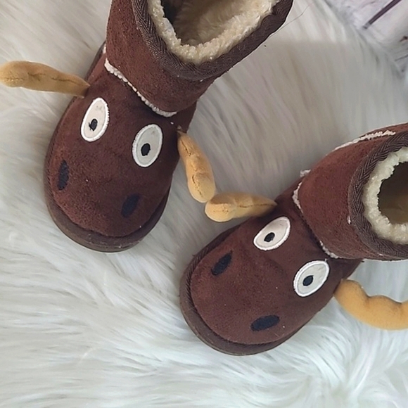 Lazy One Brown Moose Deer Buck Winter Shearling Sherpa Kids Boots Size XS 6-7 - Picture 4 of 13